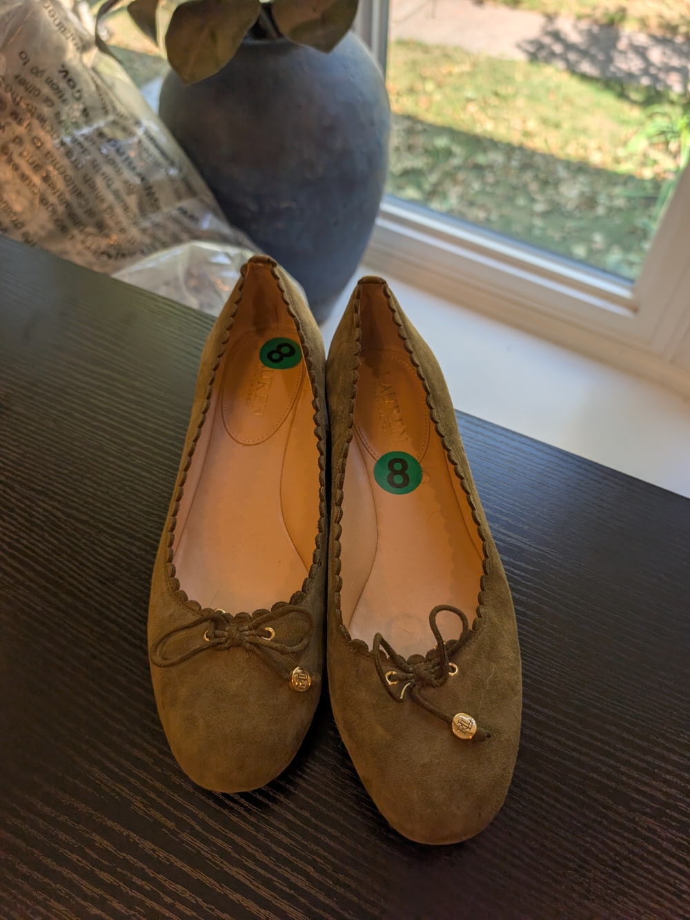 Women’s Ralph Lauren Olive Suede Ballet Flats with Bow